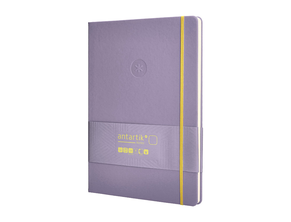CUADERNO CON GOMILLA ANTARTIK NOTES TAPA DURA A4 HOJAS LISAS MORADO Y AMARILLO 100 HOJAS 80 GR FSC