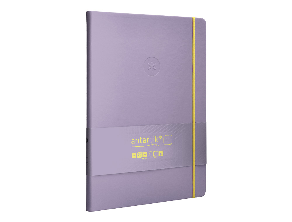 CUADERNO CON GOMILLA ANTARTIK NOTES TAPA DURA A4 HOJAS LISAS MORADO Y AMARILLO 100 HOJAS 80 GR FSC
