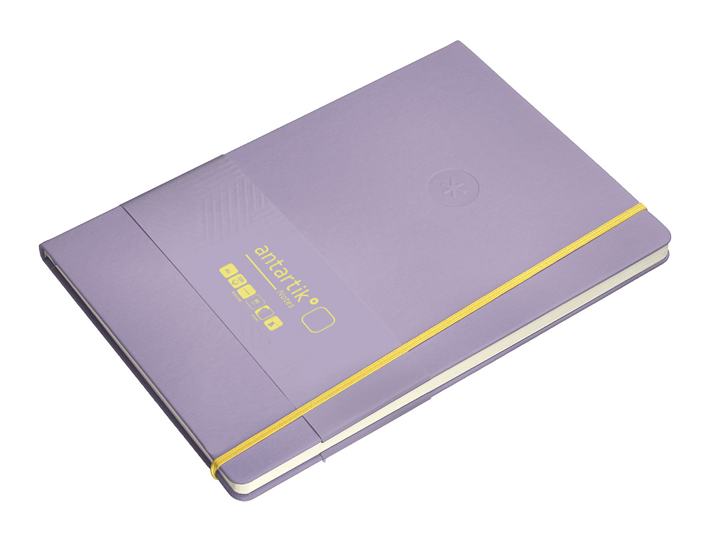 CUADERNO CON GOMILLA ANTARTIK NOTES TAPA DURA A4 HOJAS LISAS MORADO Y AMARILLO 100 HOJAS 80 GR FSC
