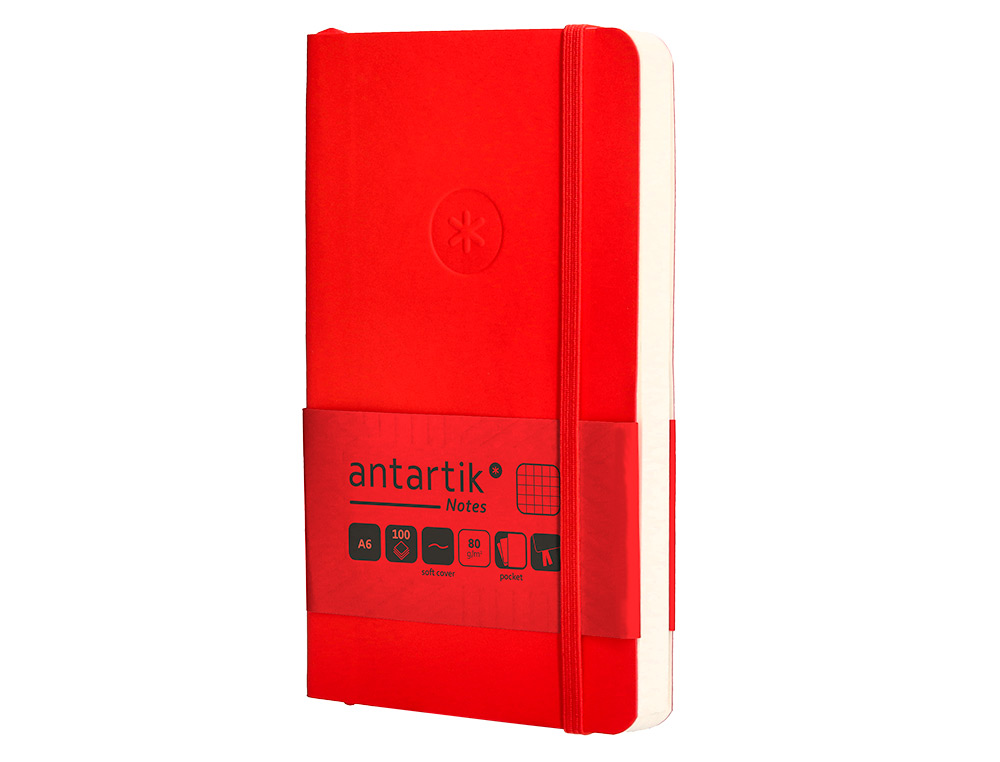 CUADERNO CON GOMILLA ANTARTIK NOTES TAPA BLANDA A6 CUADRICULA ROJO 100 HOJAS 80 GR FSC