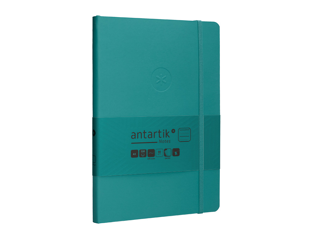 CUADERNO CON GOMILLA ANTARTIK NOTES TAPA BLANDA A5 HOJAS RAYAS VERDE AGUAMARINA 80 HOJAS 80 GR FSC