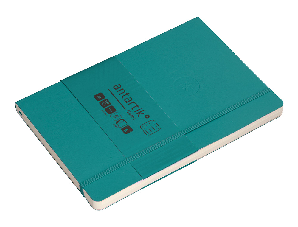 CUADERNO CON GOMILLA ANTARTIK NOTES TAPA BLANDA A5 HOJAS RAYAS VERDE AGUAMARINA 80 HOJAS 80 GR FSC