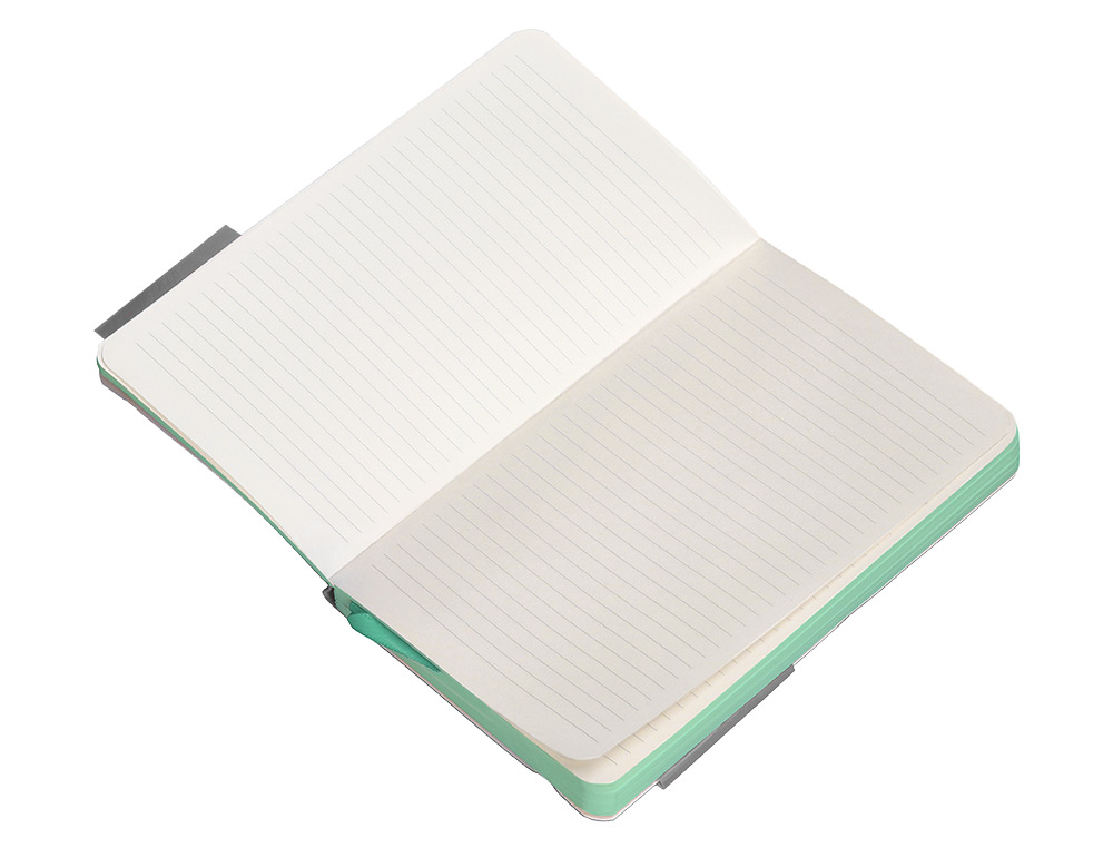 CUADERNO CON GOMILLA ANTARTIK NOTES TAPA BLANDA A6 RAYAS GRIS Y TURQUESA 100 HOJAS 80 GR FSC