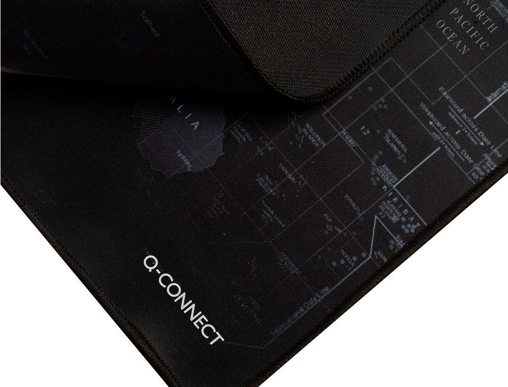 ALFOMBRILLA PARA RATON Q-CONNECT XXL NEGRA CON DISEO MAPA DEL MUNDO 900X400 MM