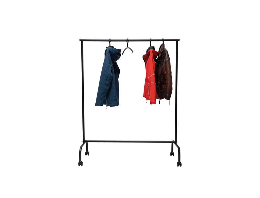 PERCHERO MAULLIMBO CABALLETE EXTENSIBLE CON RUEDAS COLOR NEGRO 1270X505X1570 MM