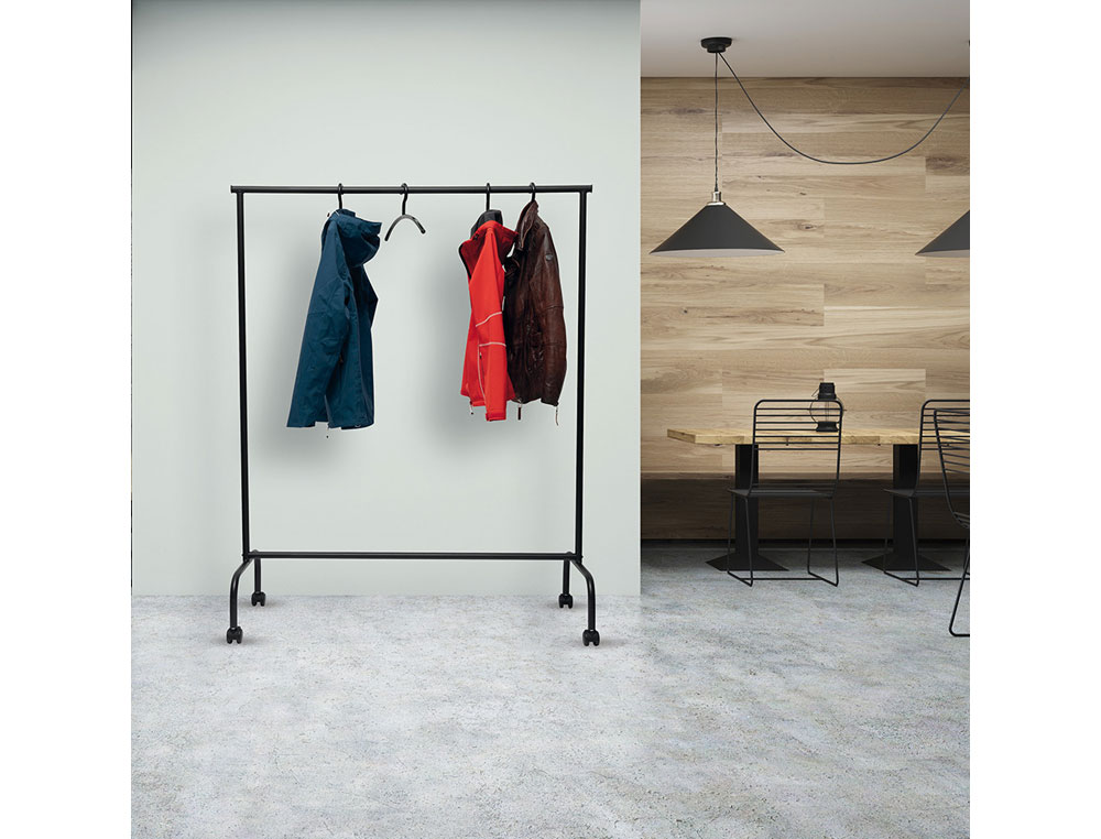 PERCHERO MAULLIMBO CABALLETE EXTENSIBLE CON RUEDAS COLOR NEGRO 1270X505X1570 MM