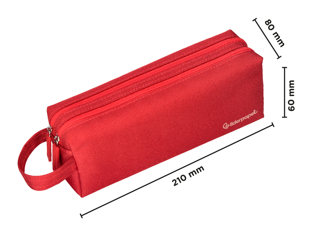 ESTUCHE PORTATODO LIDERPAPEL CLASSIC RECTANGULAR CON ASA 2 CREMALLERAS 210 X80MM ROJO