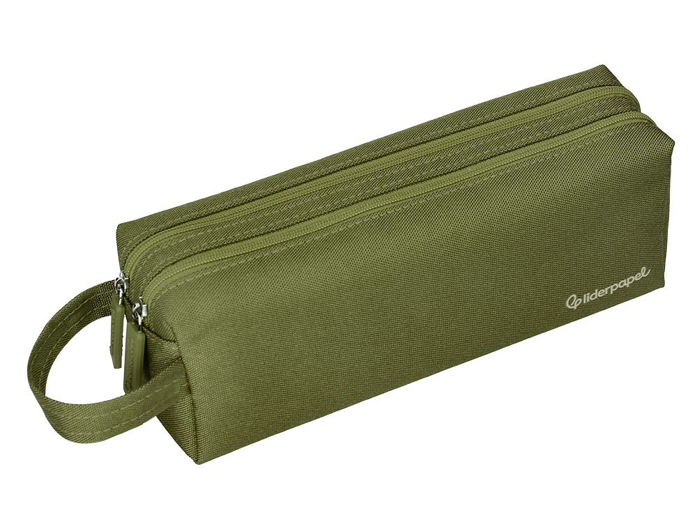 ESTUCHE PORTATODO LIDERPAPEL CLASSIC RECTANGULAR CON ASA 2 CREMALLERAS 210 X80MM VERDE MILITAR