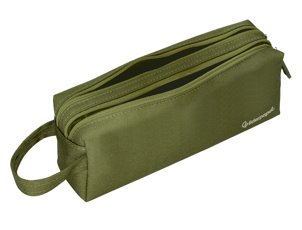 ESTUCHE PORTATODO LIDERPAPEL CLASSIC RECTANGULAR CON ASA 2 CREMALLERAS 210 X80MM VERDE MILITAR