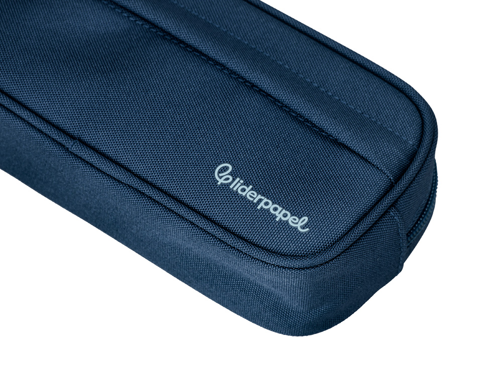 ESTUCHE PORTATODO LIDERPAPEL CLASSIC OVALADO 2 CREMALLERAS CON BOLSILLO DELANTERO 210X90MM AZUL MARINO
