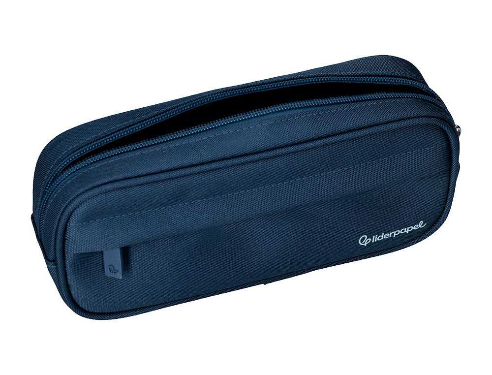 ESTUCHE PORTATODO LIDERPAPEL CLASSIC OVALADO 2 CREMALLERAS CON BOLSILLO DELANTERO 210X90MM AZUL MARINO