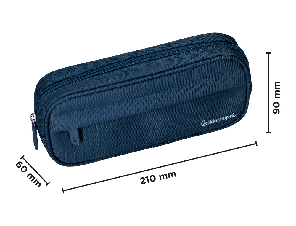 ESTUCHE PORTATODO LIDERPAPEL CLASSIC OVALADO 2 CREMALLERAS CON BOLSILLO DELANTERO 210X90MM AZUL MARINO