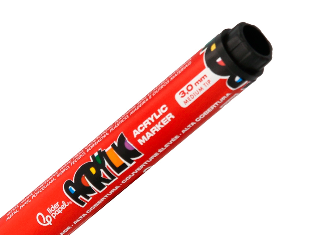 ROTULADOR LIDERPAPEL ACRYLIC BASE AGUA TODO TIPO DE SUPERFICIE PUNTA REDONDA 3 MM CAJA DE 4 UNIDADES COLORES BASICOS