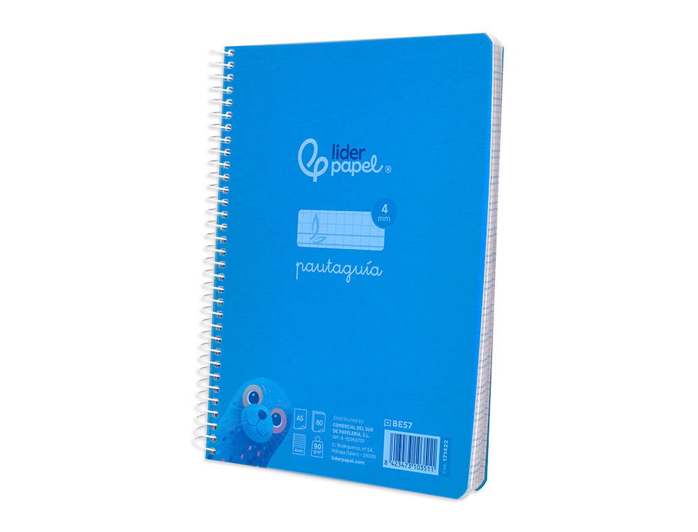 CUADERNO ESPIRAL LIDERPAPEL A5 PAUTAGUIA TAPA PLASTICO 80H 90GR CUADRO PAUTADO 4MM CON MARGEN COLOR AZUL