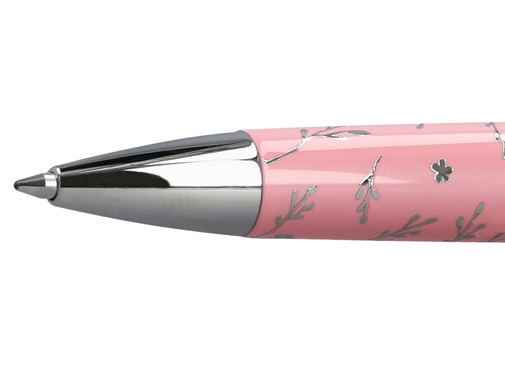 BOLIGRAFO BELIUS BELLA ALUMINIO COLOR ROSA DISEO PLATEADO RELIEVE TINTA AZUL CAJA DE DISEO