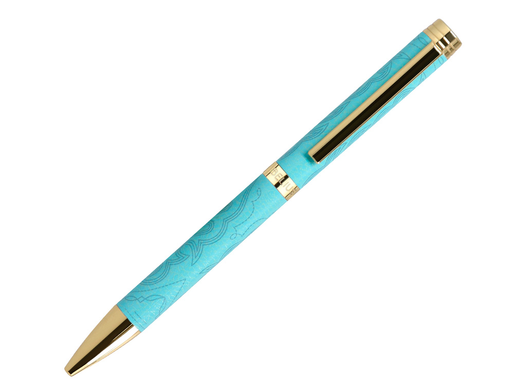 BOLIGRAFO BELIUS WILD WEST ALUMINIO COLOR TURQUESA DORADOTINTA COLOR AZUL CAJA DE DISEO