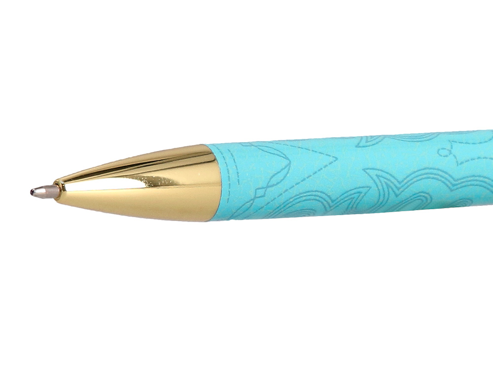 BOLIGRAFO BELIUS WILD WEST ALUMINIO COLOR TURQUESA DORADOTINTA COLOR AZUL CAJA DE DISEO