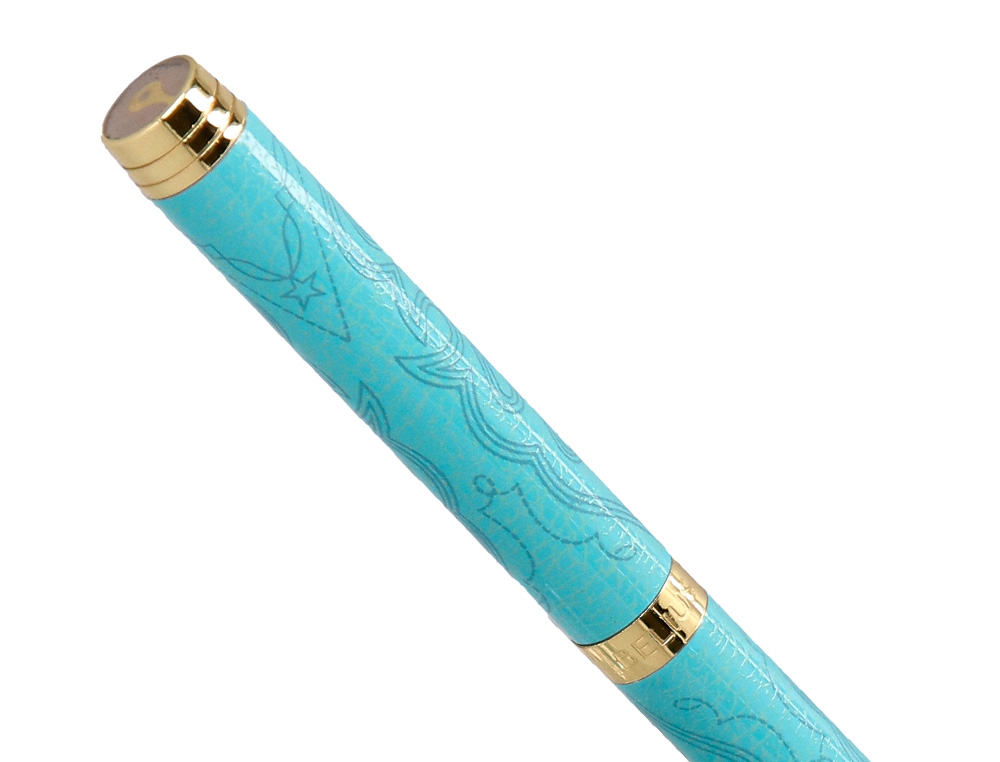 BOLIGRAFO BELIUS WILD WEST ALUMINIO COLOR TURQUESA DORADOTINTA COLOR AZUL CAJA DE DISEO