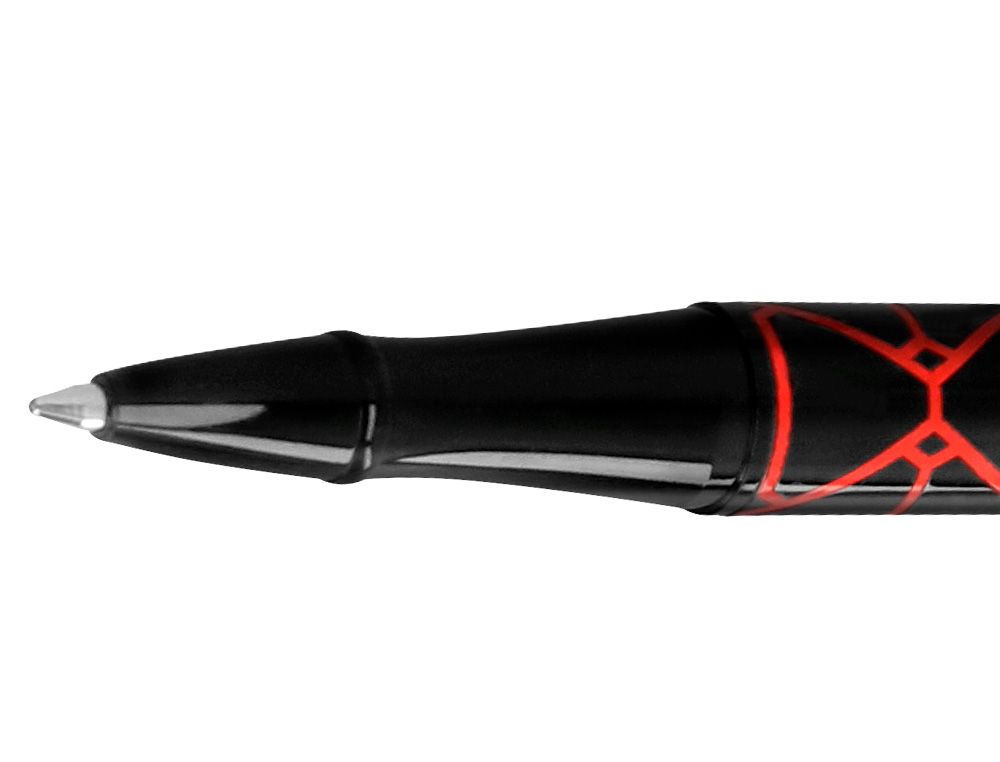BOLIGRAFO BELIUS LEGACY ALUMINIO DISEO TRIANGULO ROJO CUERPO NEGRO TINTA COLOR AZUL CAJA DE DISEO