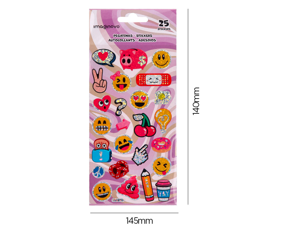 PEGATINAS IMAGINOVO DISEOS SURTIDOS SMILEY CON BRILLO 214X100 MM EN BLISTER