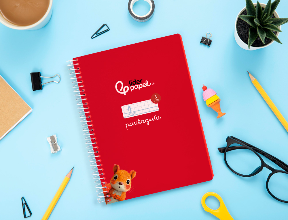 CUADERNO ESPIRAL LIDERPAPEL A5 PAUTAGUIA TAPA BLANDA 40H 75 GR CUADRO PAUTADO 5MM COLOR ROJO