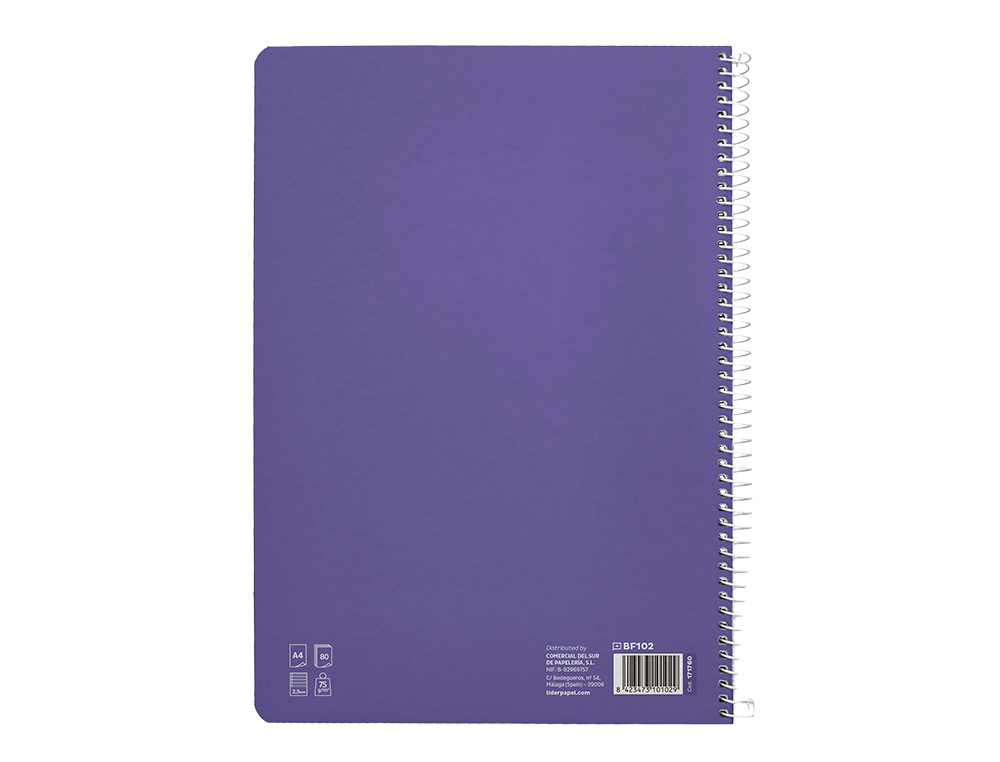 CUADERNO ESPIRAL LIDERPAPEL A4 PAUTAGUIA TAPA BLANDA 80H 75 GR CUADRO PAUTADO 2,5MM COLOR LILA