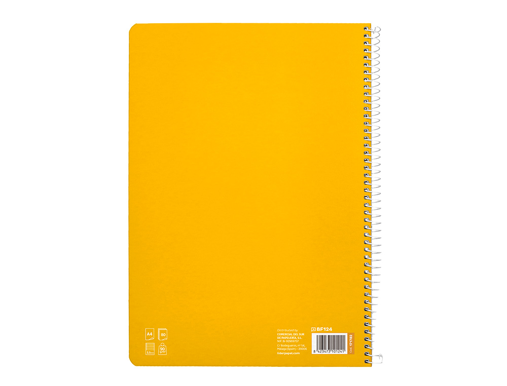 CUADERNO ESPIRAL LIDERPAPEL DIN A4 PAUTAGUIA TAPA DURA 80H 90 GR CUADRO PAUTADO 2,5 MM COLOR AMARILLO