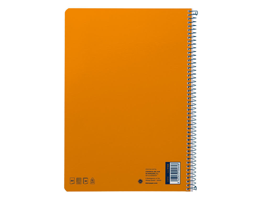 CUADERNO ESPIRAL LIDERPAPEL A4 SMART TAPA BLANDA 80H 75GR CUADRO 4MM CON MARGEN COLOR NARANJA