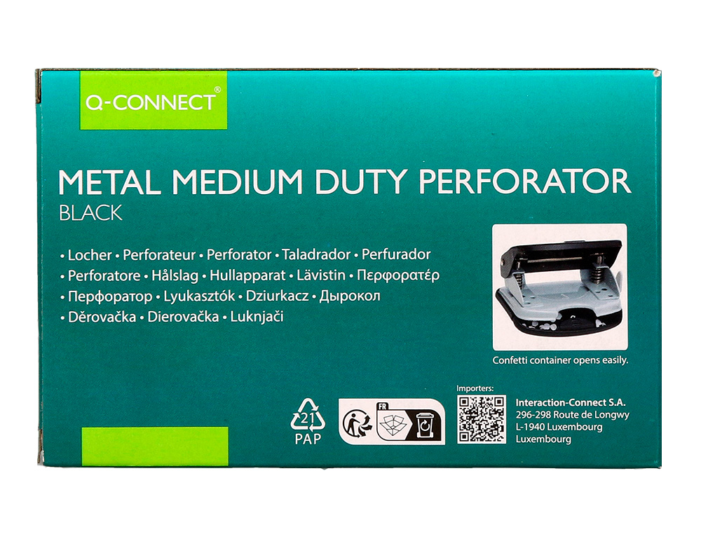 TALADRADOR Q-CONNECT KF14217 NEGRO ABERTURA 2 MM CAPACIDAD 20 HOJAS