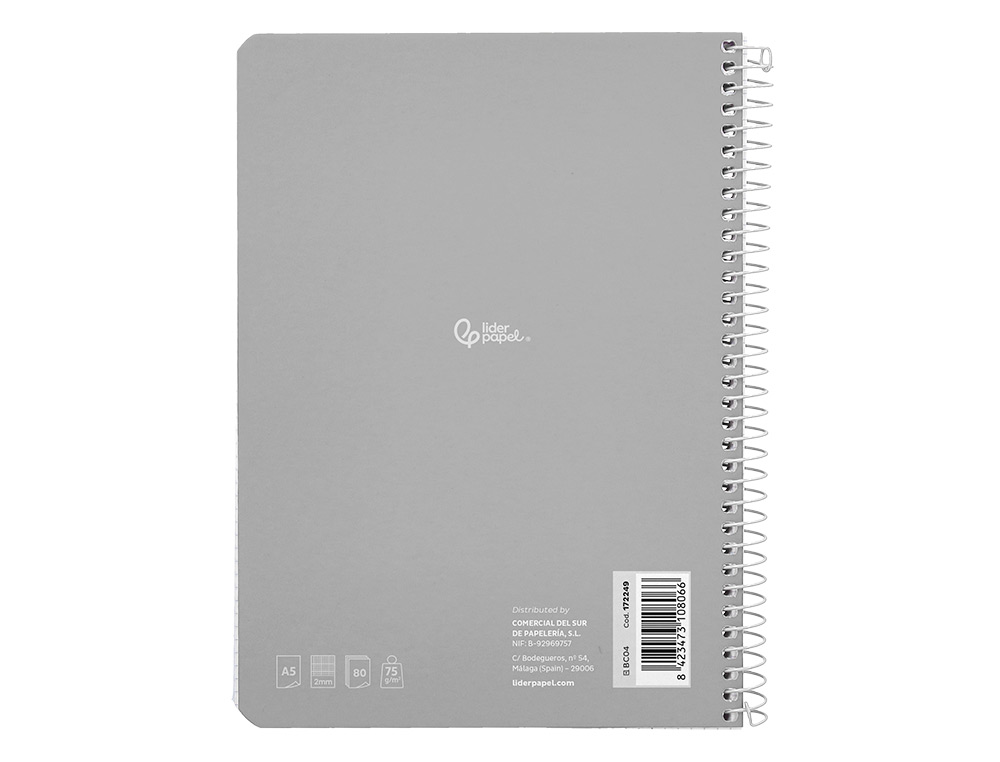 CUADERNO ESPIRAL LIDERPAPEL A5 SMART TAPA BLANDA 80H 75GR MILIMETRADO 2MM COLORES SURTIDOS