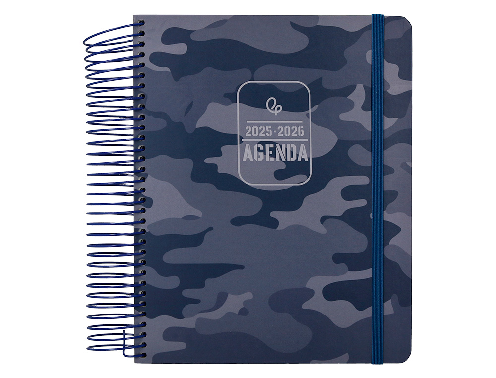 AGENDA ESCOLAR LIDERPAPEL 25-26 ESPIRAL PATTERNS MILITAR GRIS DIA PAGINA A5 BILINGE PAPEL FSC 80 GR