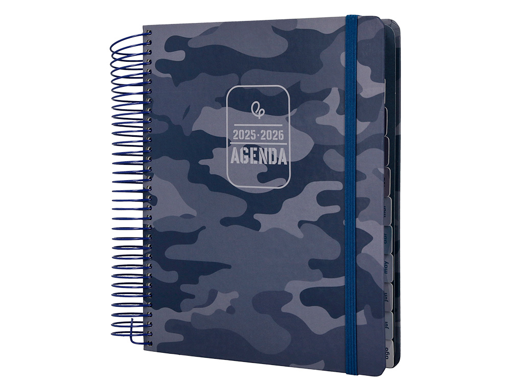 AGENDA ESCOLAR LIDERPAPEL 25-26 ESPIRAL PATTERNS MILITAR GRIS DIA PAGINA A5 BILINGE PAPEL FSC 80 GR