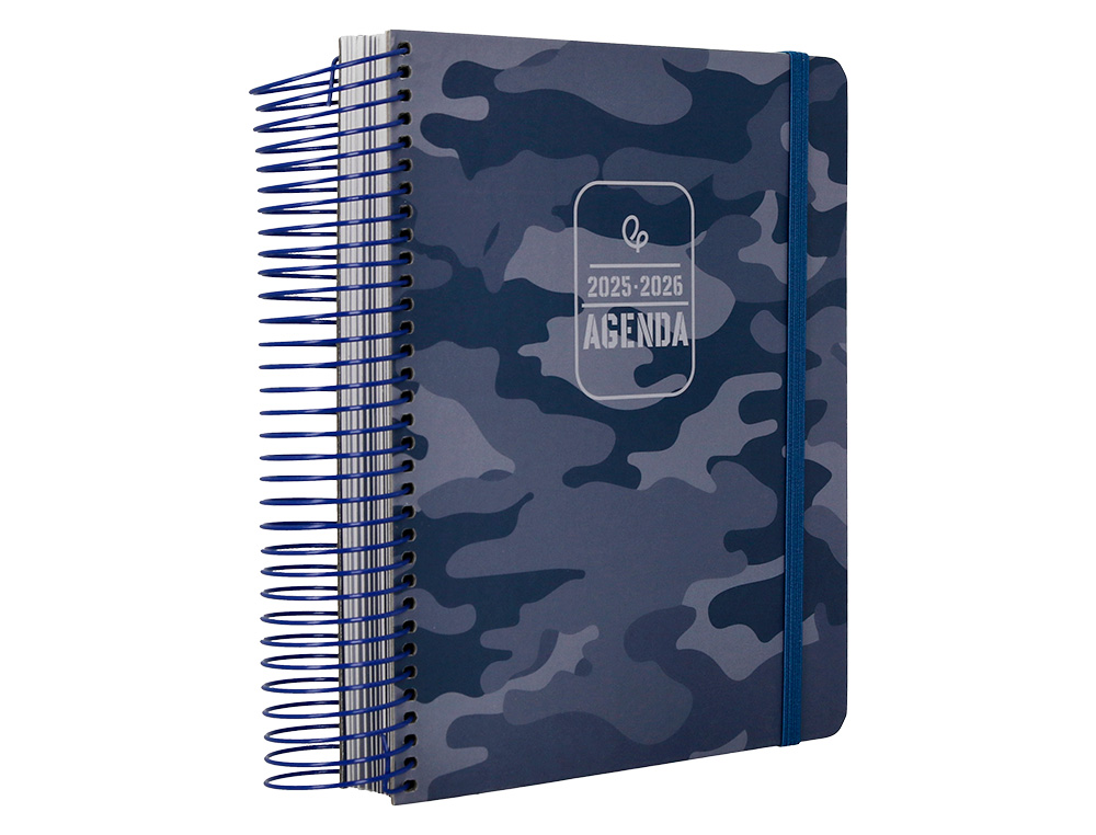 AGENDA ESCOLAR LIDERPAPEL 25-26 ESPIRAL PATTERNS MILITAR GRIS DIA PAGINA A5 BILINGE PAPEL FSC 80 GR