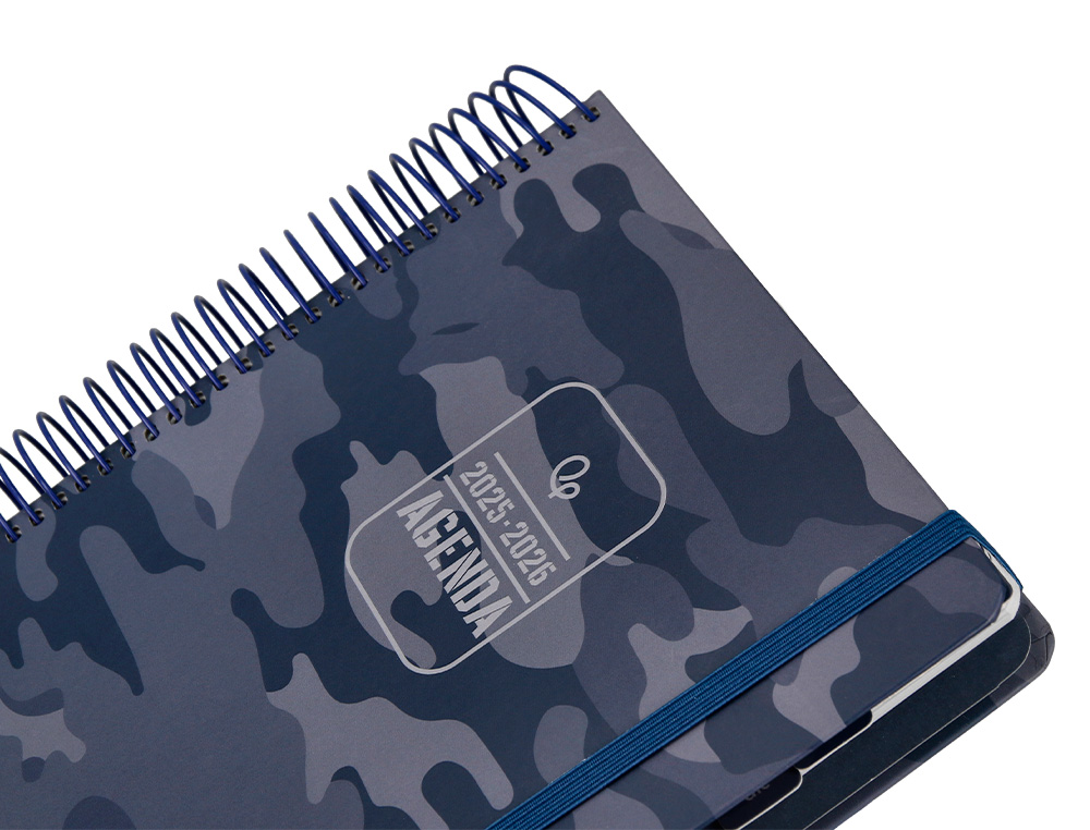 AGENDA ESCOLAR LIDERPAPEL 25-26 ESPIRAL PATTERNS MILITAR GRIS DIA PAGINA A5 BILINGE PAPEL FSC 80 GR