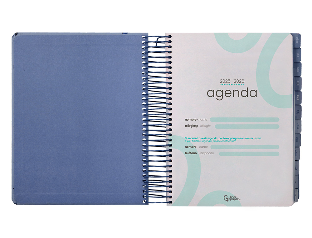 AGENDA ESCOLAR LIDERPAPEL 25-26 ESPIRAL PATTERNS MILITAR GRIS DIA PAGINA A5 BILINGE PAPEL FSC 80 GR