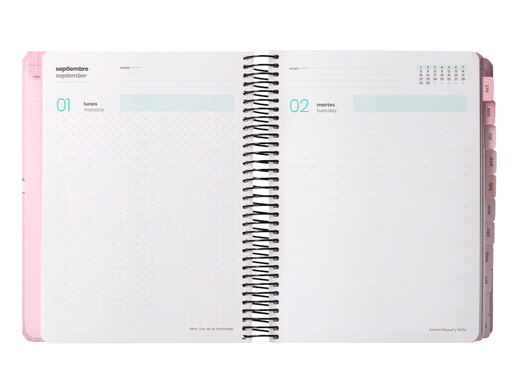 AGENDA ESCOLAR LIDERPAPEL 25-26 ESPIRAL PIXEL ROSA DIA PAGINA A5 BILINGE PAPEL FSC 80 GR