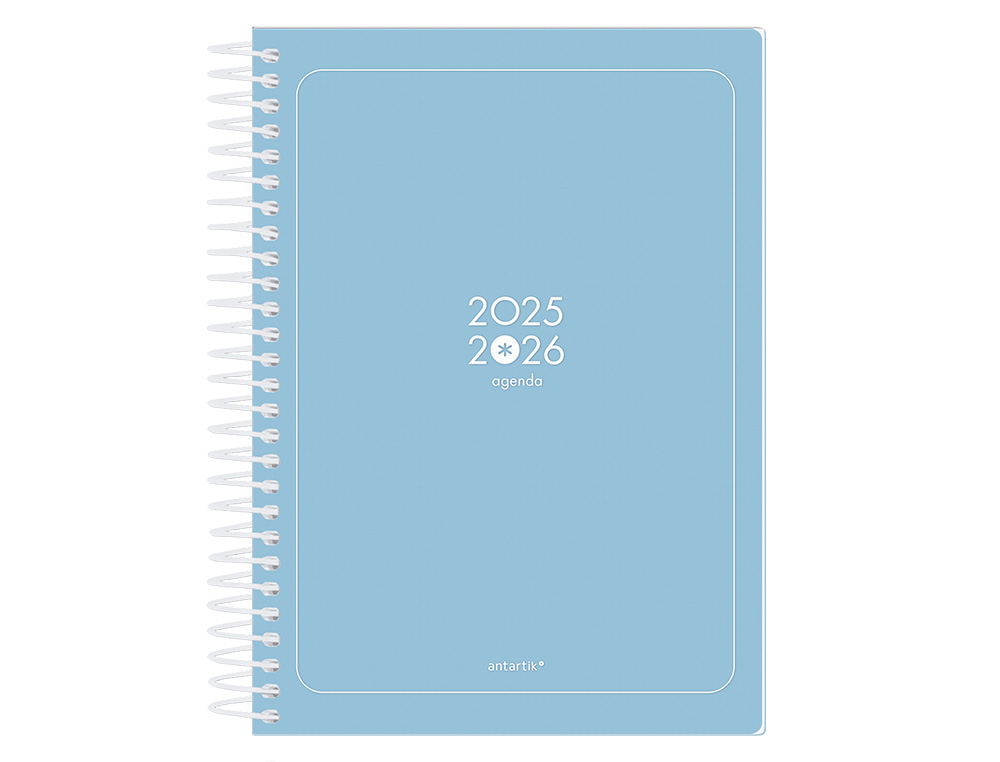 AGENDA ESCOLAR ANTARTIK 25-26 ESPIRAL ESSENTIALS AZUL DIA PAGINA A5 BILINGÜE PAPEL FSC 80 GR
