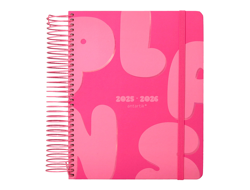 AGENDA ESCOLAR ANTARTIK 25-26 ESPIRAL PLANS ROSA FUCSIA DIA PAGINA A5 BILINGE PAPEL FSC 80 GR