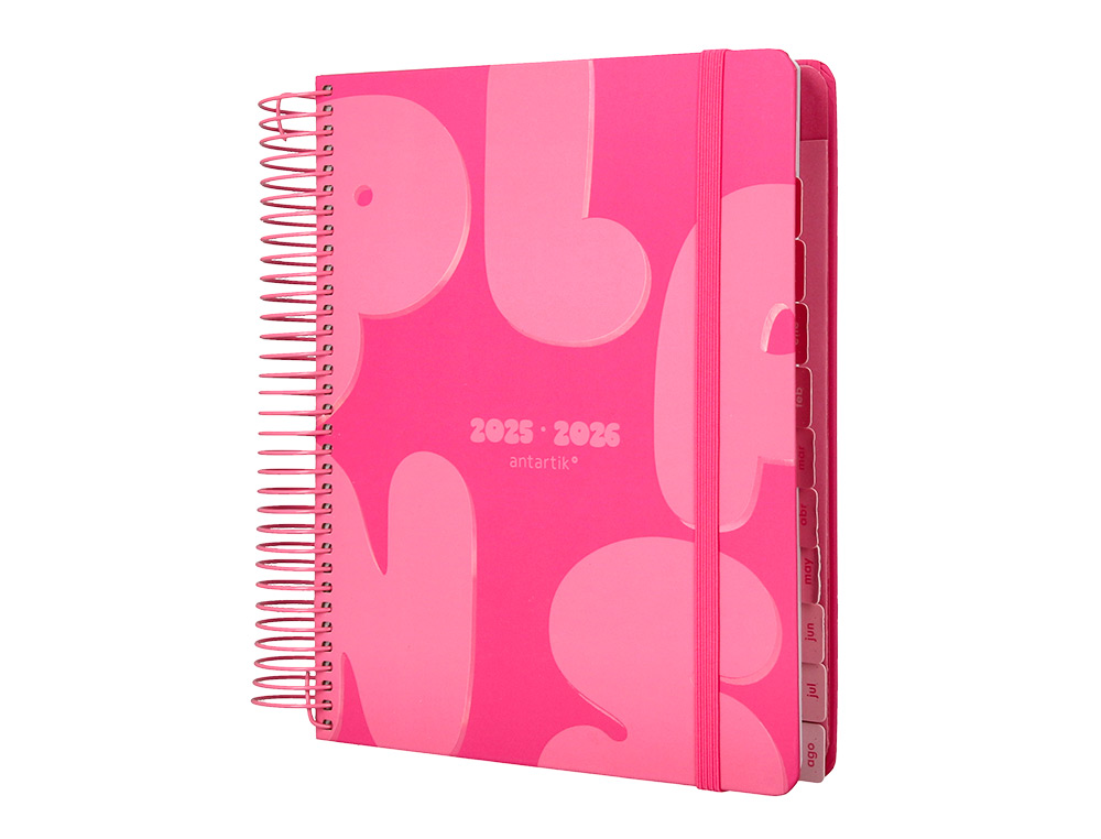AGENDA ESCOLAR ANTARTIK 25-26 ESPIRAL PLANS ROSA FUCSIA DIA PAGINA A5 BILINGE PAPEL FSC 80 GR