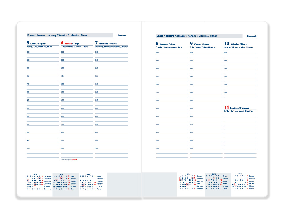 AGENDA ESPIRAL LIDERPAPEL CLASSIC A5 2026 SEMANA VISTA NEGRO PAPEL 70 GR FSC