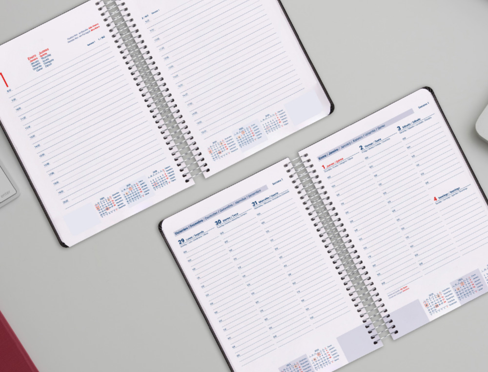 AGENDA ESPIRAL LIDERPAPEL TINOS A5 2026 DIA PAGINA PERSONALIZABLE PAPEL 70 GR FSC