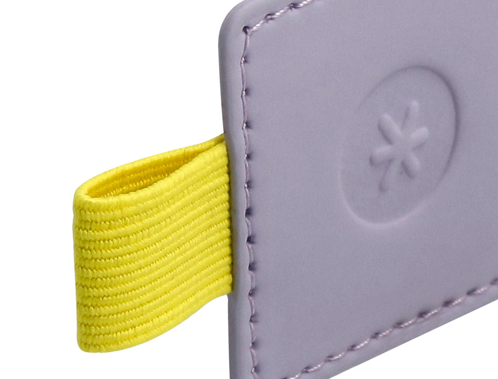 PORTABOLIGRAFO AUTOADHESIVO ANTARTIK PARA CUADERNO NOTE CON ELASTICO HASTA 15 MM GROSOR 80 MM MORADO Y AMARILLO