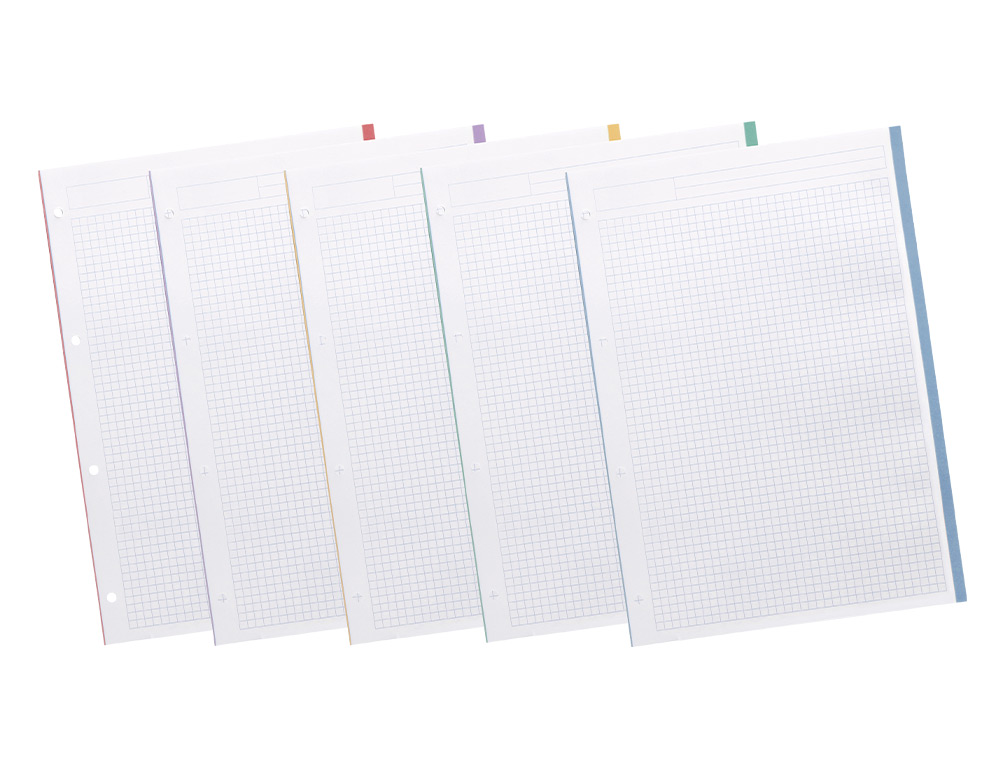 RECAMBIO LIDERPAPEL A4 120 HOJAS 90GR CUADRO 5 MM 4 TALADROS BANDAS DE 5 COLORES PASTELES
