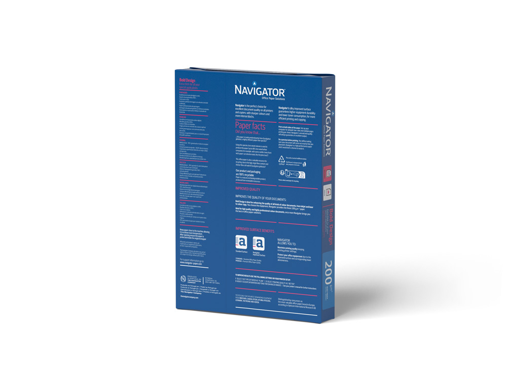 PAPEL FOTOCOPIADORA NAVIGATOR BOLD DESIGN DIN A4 200 GR PAPEL MULTIUSO INK-JET Y LASER PAQUETE DE 150 HOJAS