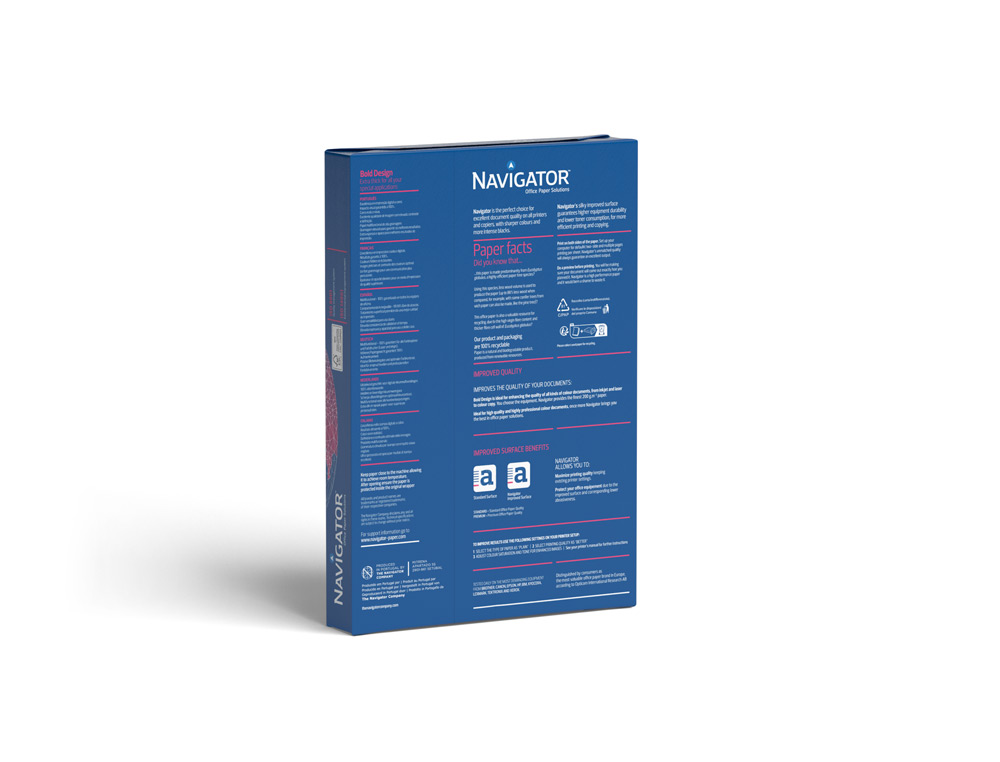 PAPEL FOTOCOPIADORA NAVIGATOR BOLD DESIGN DIN A4 200 GR PAPEL MULTIUSO INK-JET Y LASER PAQUETE DE 150 HOJAS