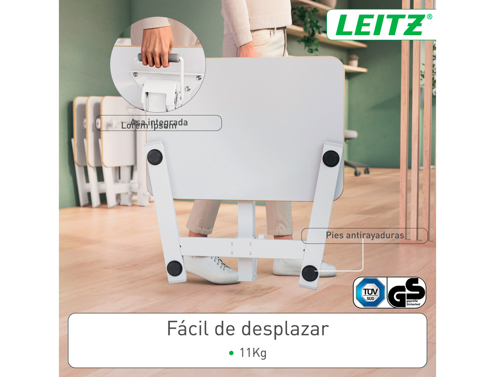MESA LEITZ ERGO PEQUEA PLEGABLE REGULABLE EN ALTURA HASTA 109 CM COLOR BLANCO 460X740X650 MM