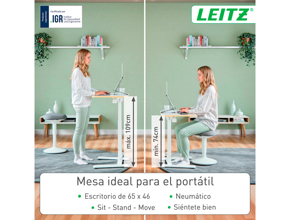 MESA LEITZ ERGO PEQUEA PLEGABLE REGULABLE EN ALTURA HASTA 109 CM COLOR BLANCO 460X740X650 MM