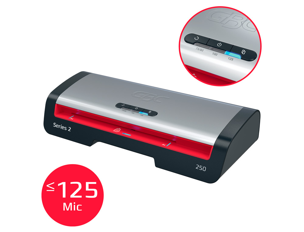 PLASTIFICADORA GBC 250 OFFICE DIN A4 APAGADO AUTOMATICO 2 RODILLOS HASTA 125 MICRAS