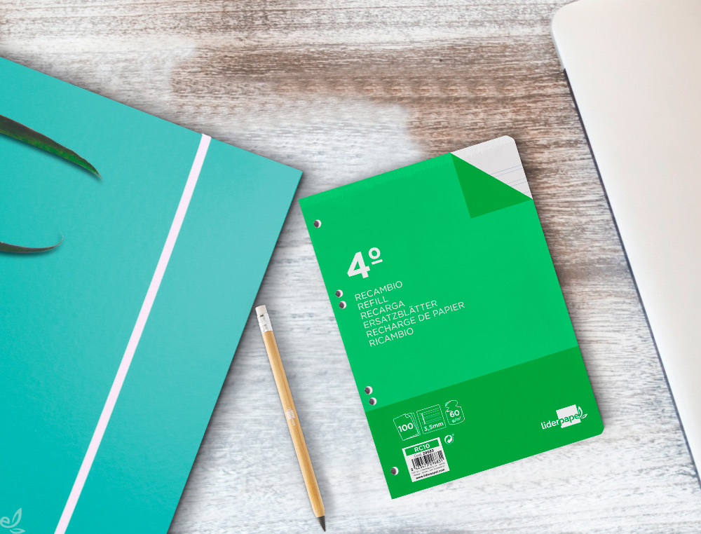 RECAMBIO LIDERPAPEL CUARTO 100 HOJAS 60GR PAUTA 4 3.5MM CON MARGEN 6 TALADROS
