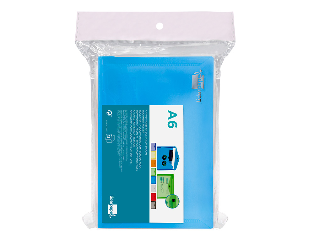 CARPETA LIDERPAPEL DOSSIER BROCHE 44232 POLIPROPILENO DIN A6 AZUL TRANSLUCIDO